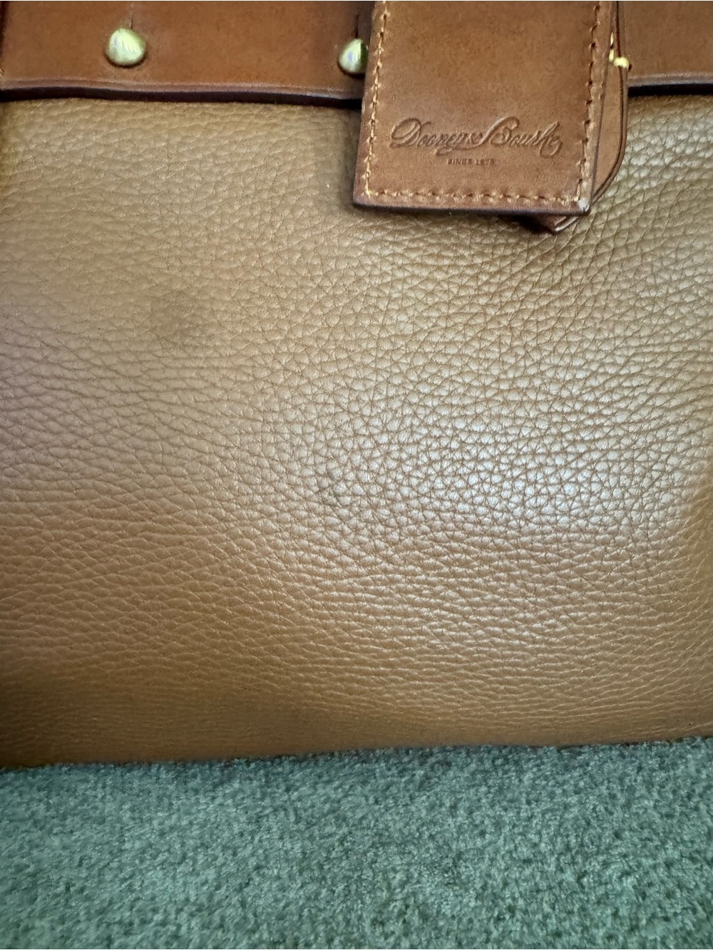 Dooney & Bourke Brown Pebble Leather Satchel with Cognac Trim - Picture 3 of 12